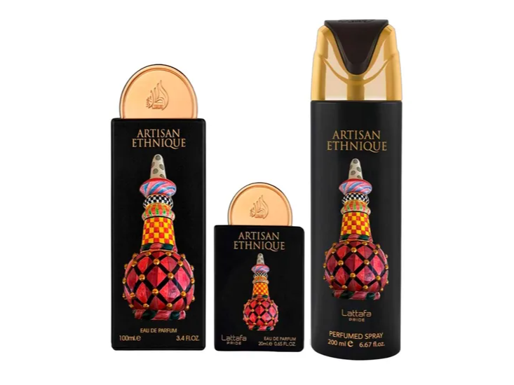 Kit Lattafa Pride Artisan Ethnique - 3 Em 1 - Perfume Edp 100ML + Perfume Edp 20ML+ Desodorante 200ML