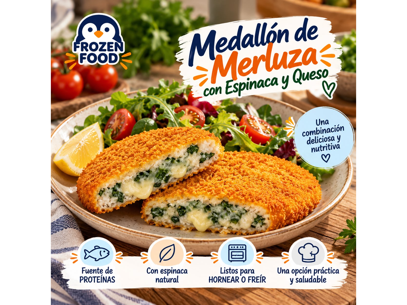 Medallón de Merluza c/Espinaca y Queso X 1 KG