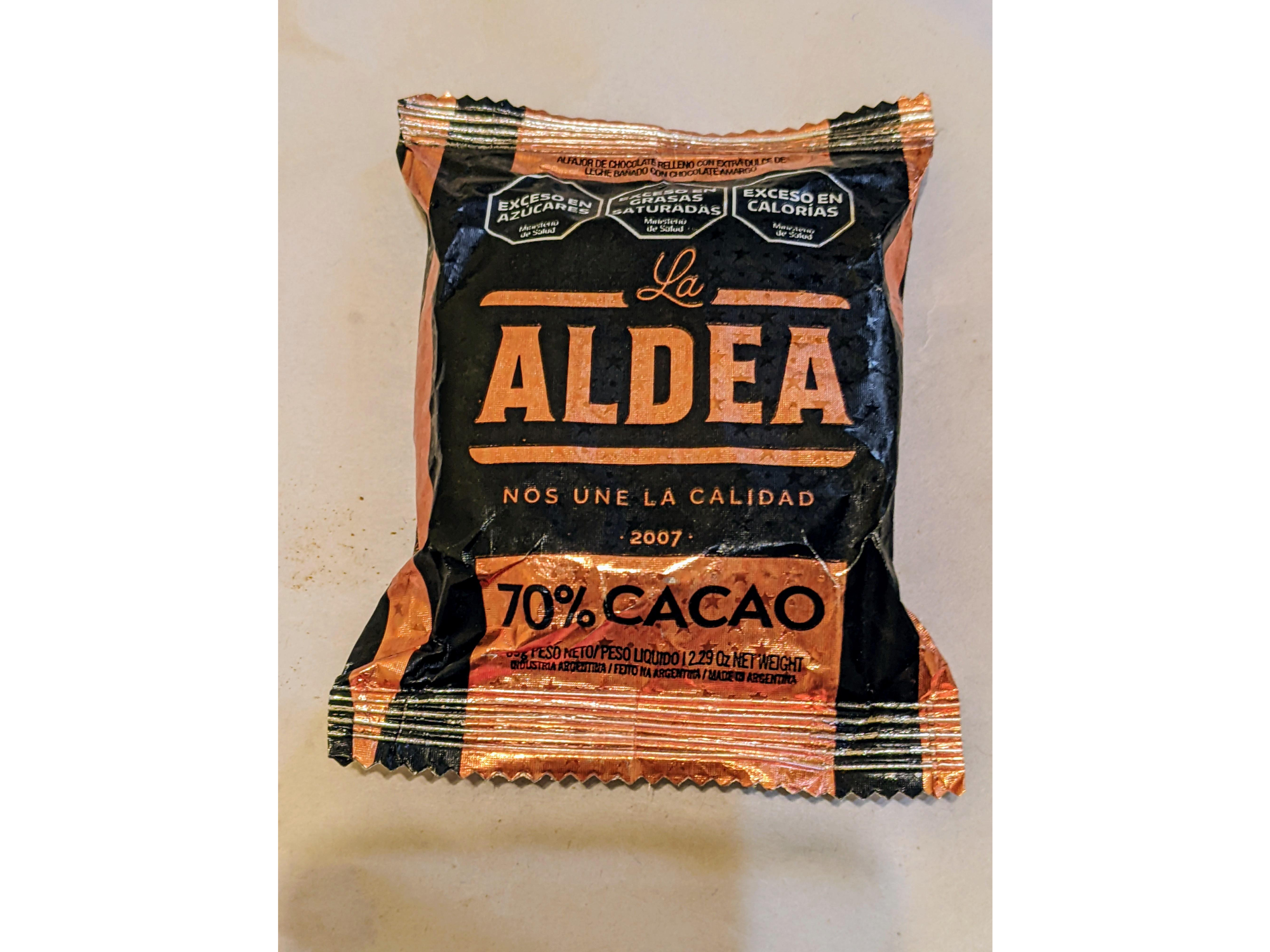 ALFAJOR LA ALDEA 70% CACAO x1 und