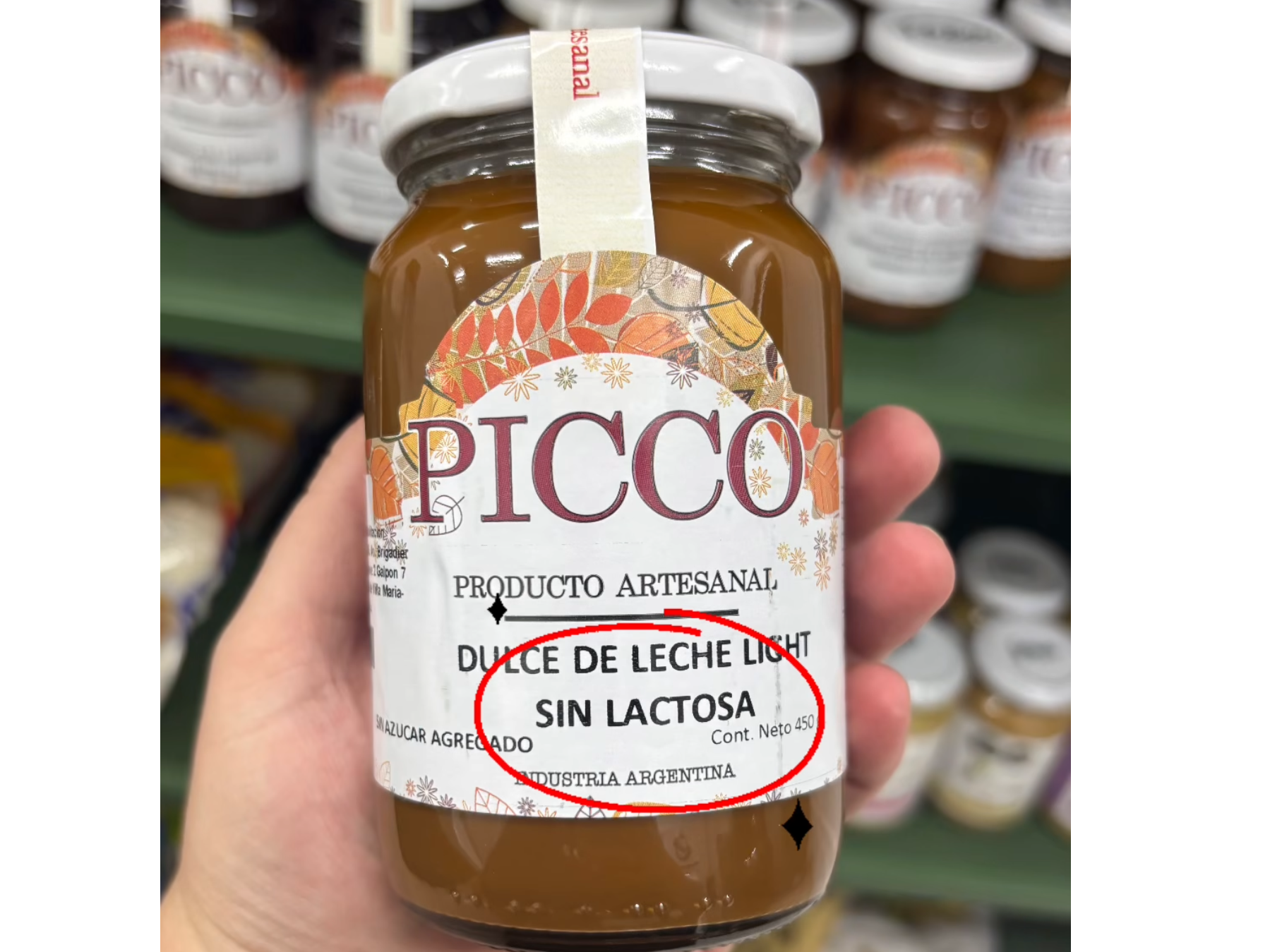 DULCE DE LECHE PICCO SIN AZUCAR Y SIN LACTOSA X450G
