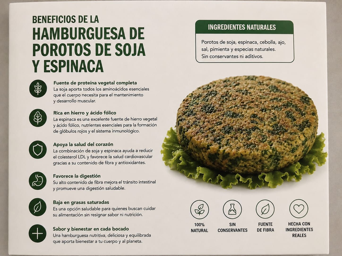 MEDALLONES DE ESPINACA Y POROTOS DE SOJA