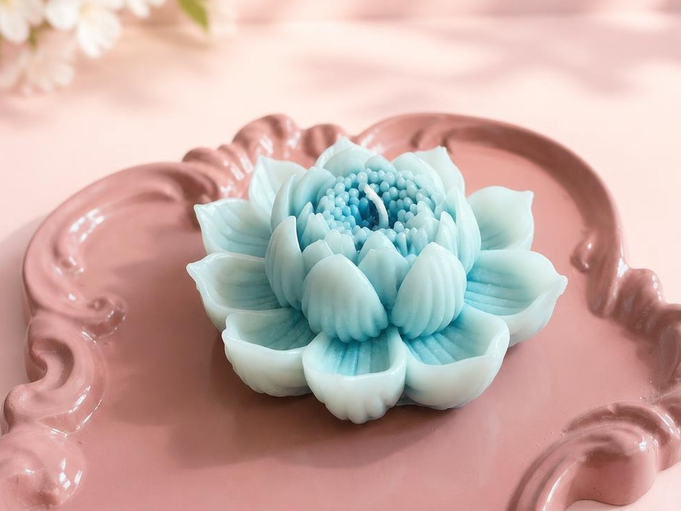 Flor de Loto -.Blanca y Azules - Aroma Flor de Loto de Septiembre velas y aromas