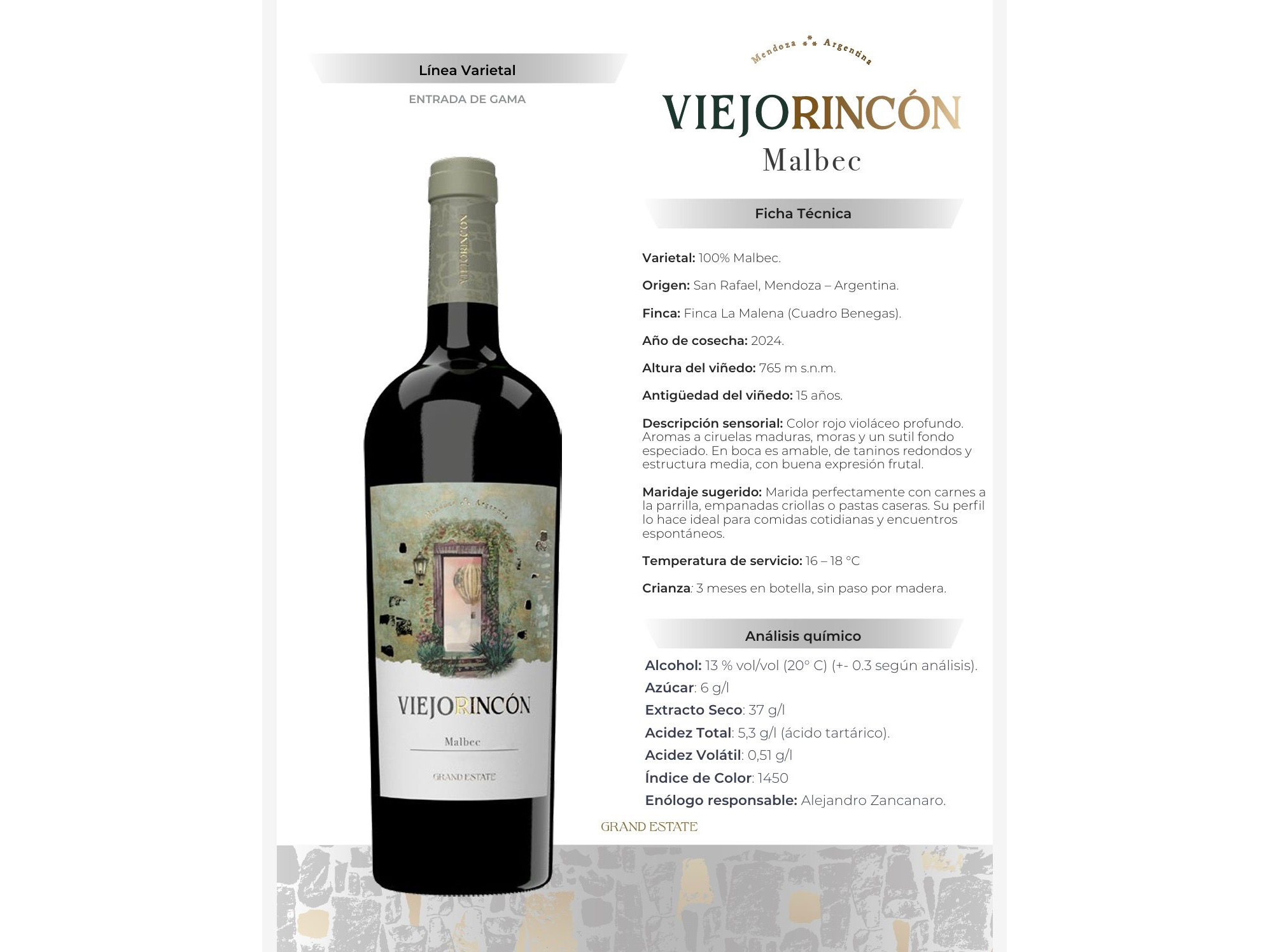 Vino viejo rincón malbec tinto x750ml
