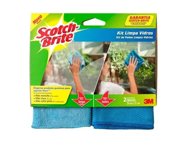 Kit Paños Limpia Vidrios 3m Microfibra Scotch-brite X2 Und