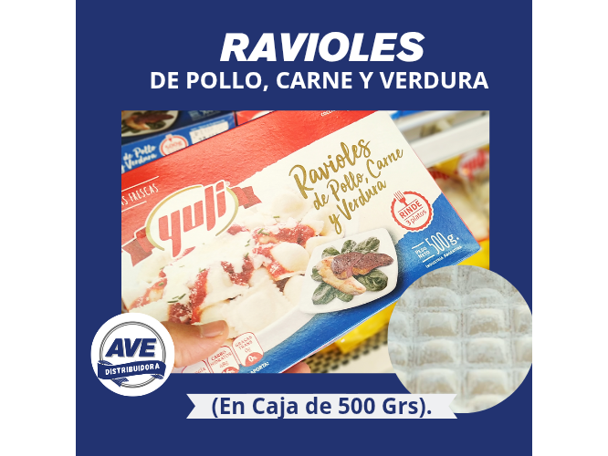 RAVIOLES DE POLLO, CARNE Y VERDURA ( En Caja de 500 Grs).