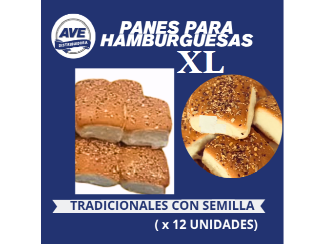 PAN DE HAMBURGUESA XL TRADICIONAL - CON SEMILLA ( x 12 Unidades)