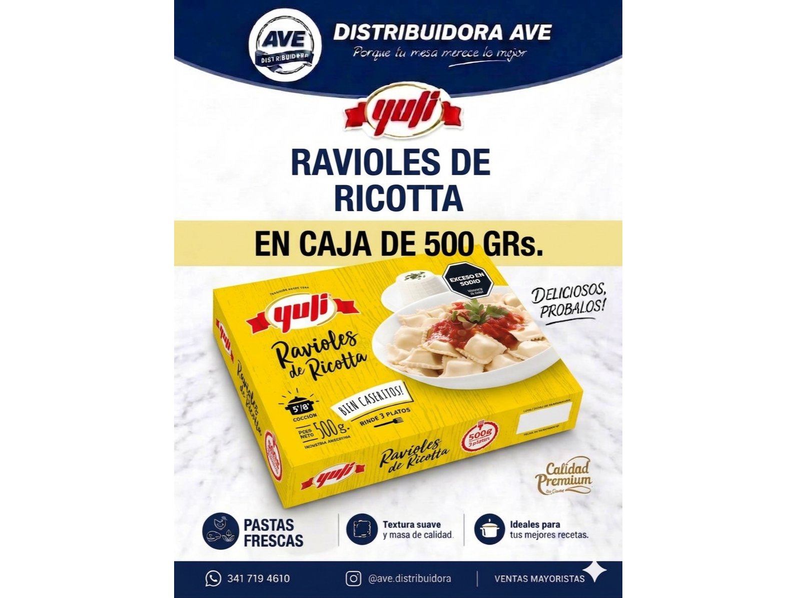 RAVIOLES DE RICOTA (En Caja de 500 Grs).
