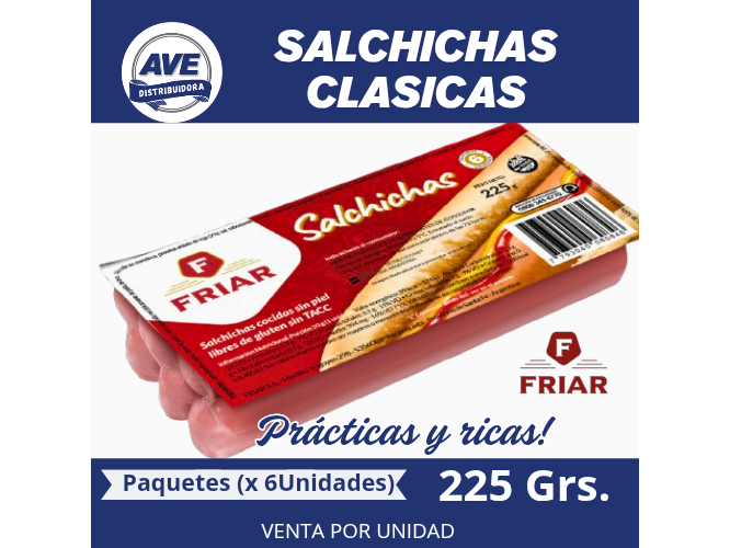 SALCHICHAS CLASICAS 30 X 225G ( COMPRA MINIMA 6 PAQUETES)