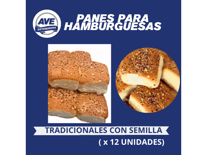 PAN DE HAMBURGUESA TRADICIONAL CON SEMILLA ( x 12 Unidades)