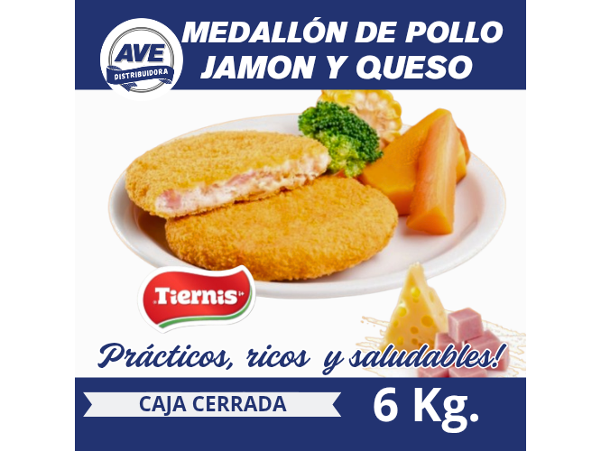 MEDALLON DE POLLO, JAMON Y QUESO (x 6 Kg).