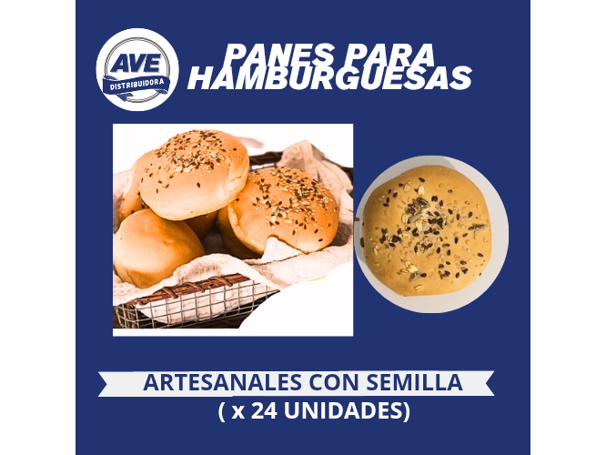 PAN ARTESANAL CON SEMILLAS PARA HAMBURGUESAS ( x 24 Unidades).S