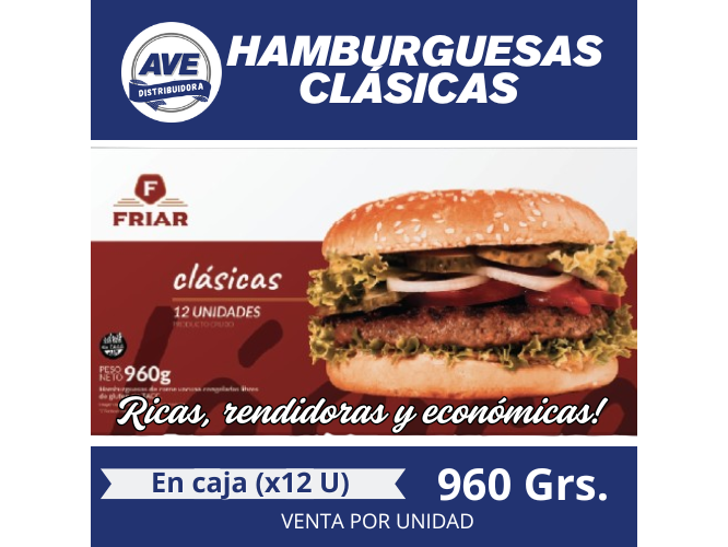 HAMBURGUESAS CLASICAS ( En Caja x 12 Unidades de 960 grs)