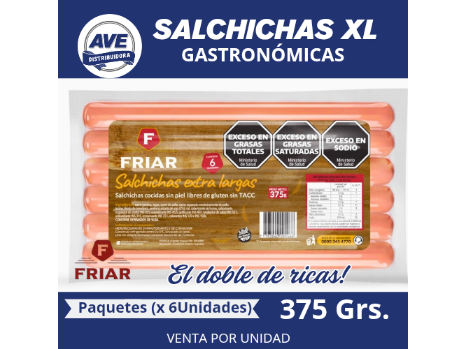 SALCHICHAS  XL  375GRS- ( COMPRA MINIMA 6  PAQUETES)