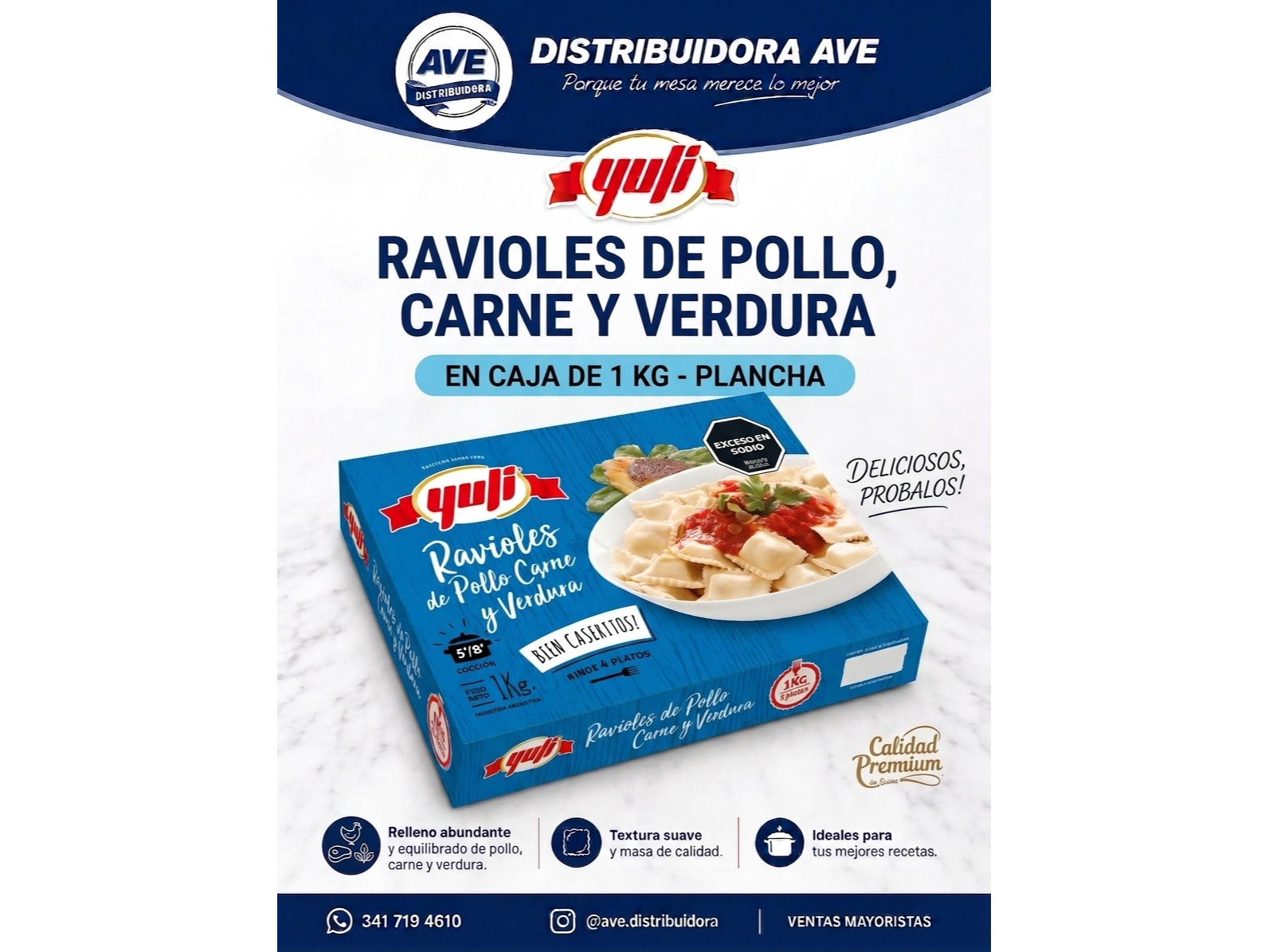 RAVIOLES DE POLLO, CARNE Y VERDURA (En Caja x 1Kg)