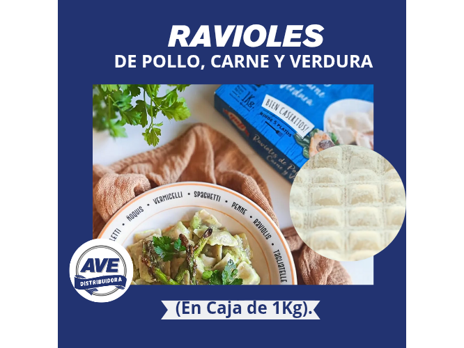 RAVIOLES DE POLLO, CARNE Y VERDURA (En Caja x 1Kg)
