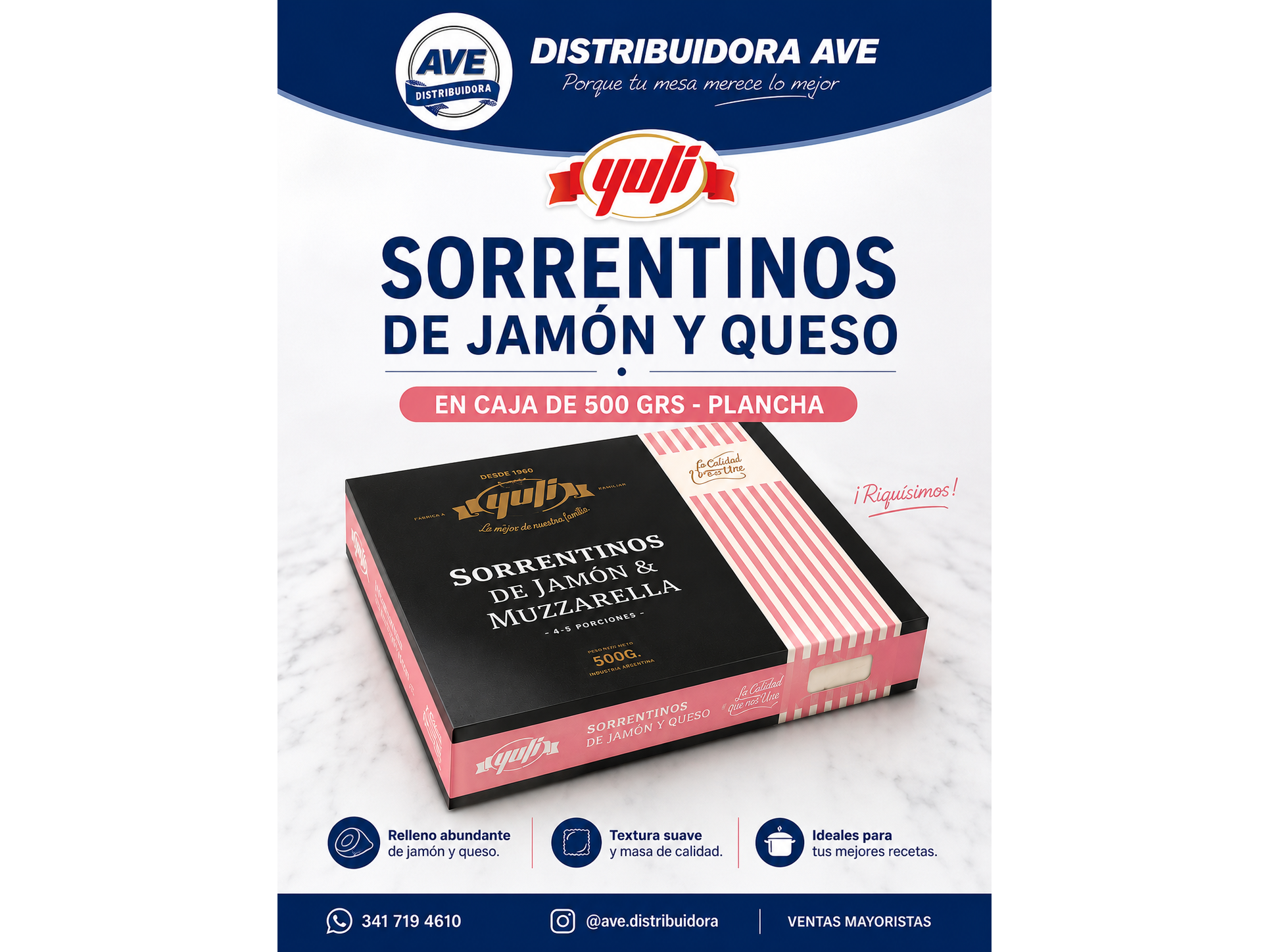 SORRENTINOS DE JAMON Y QUESO ( x Plancha de 500 Grs).