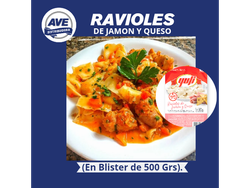 RAVIOLES DE JAMON Y QUESO (x Blister de 500 Grs).