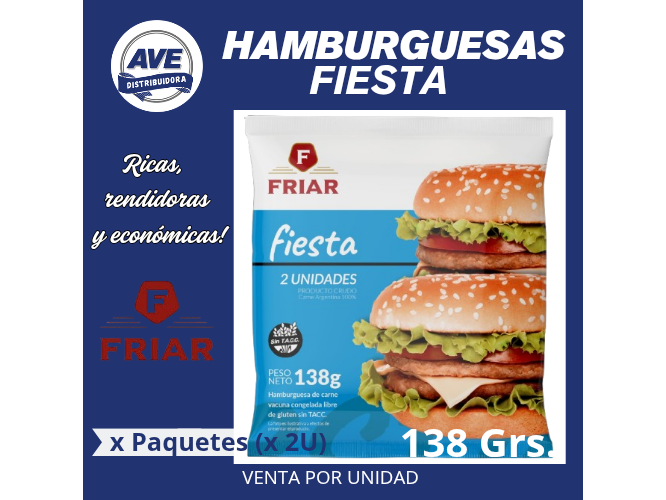 HAMBURGUESAS FIESTA 138 GRS- (MINIMO DE COMPRA 10 PAQUETES )