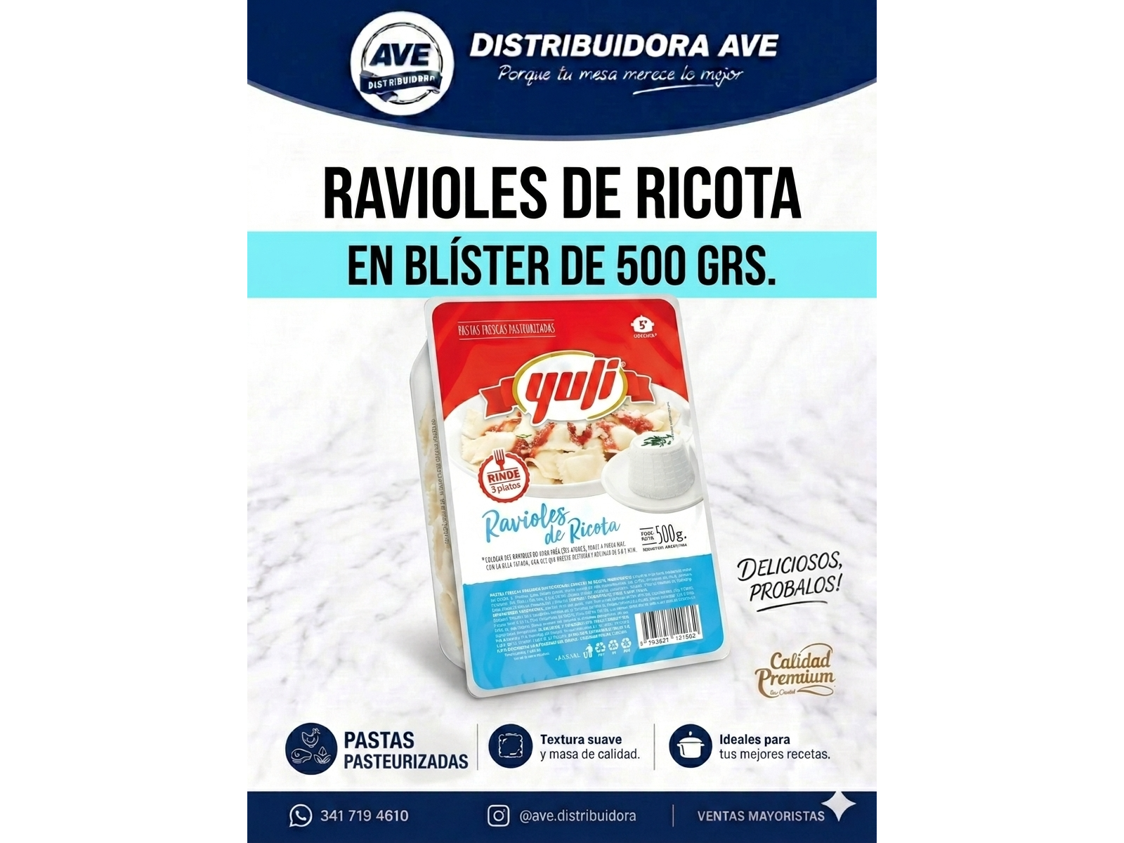 RAVIOLES DE RICOTA ( x Blister de 500 Grs).