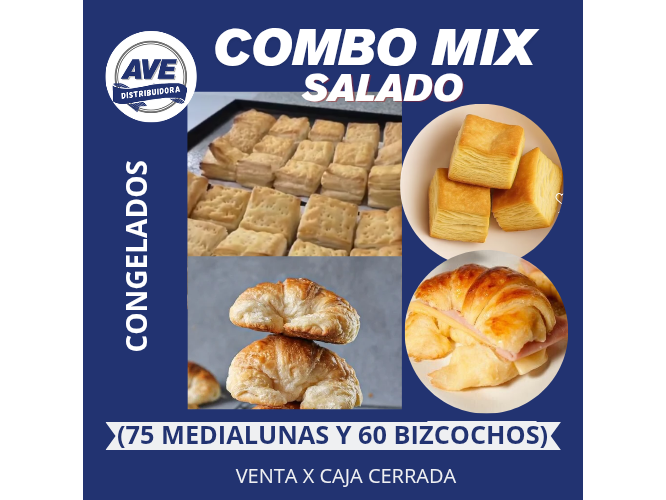 COMBO MIX SALADO - CONGELADOS ( 75 Medilunas y 60 Bizcochos)