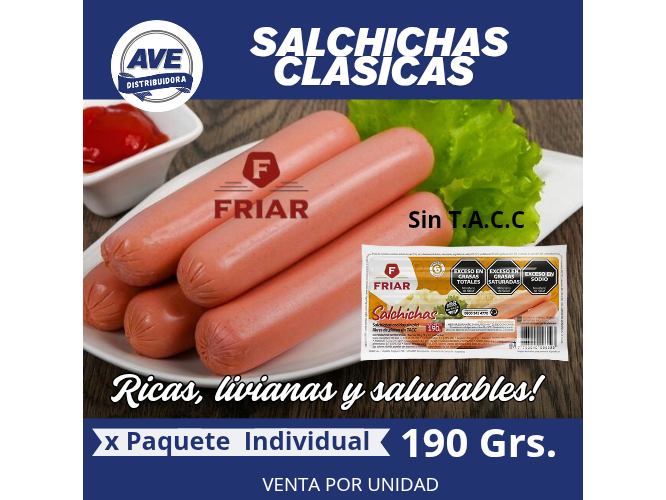 SALCHICHA CLASICA - 190 GRS 24 X 6 UNIDADES(COMPRA MINIMA 6 PAQUETES)