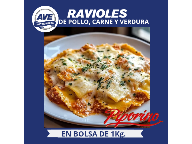 RAVIOLES DE POLLO, CARNE Y VERDURA - PIPORINO (En Bolsa de 1Kg).