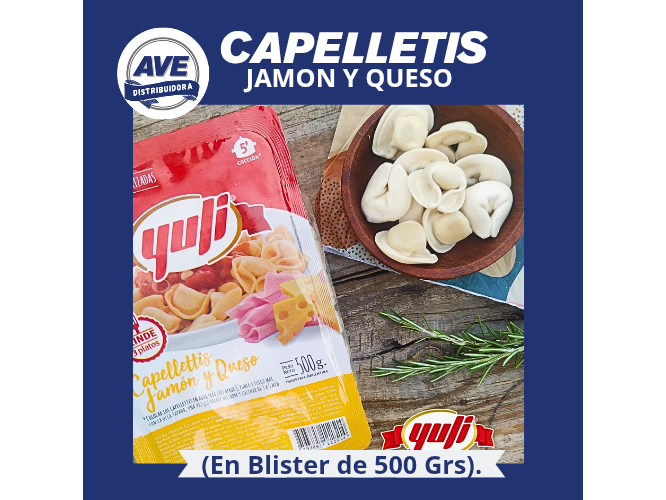 CAPELLETIS JAMON Y QUESO ( En Blister de 500 Grs).