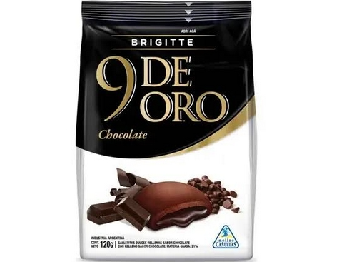 9 DE ORO Brigitte de Chocolate Rellena de Chocolate x120g