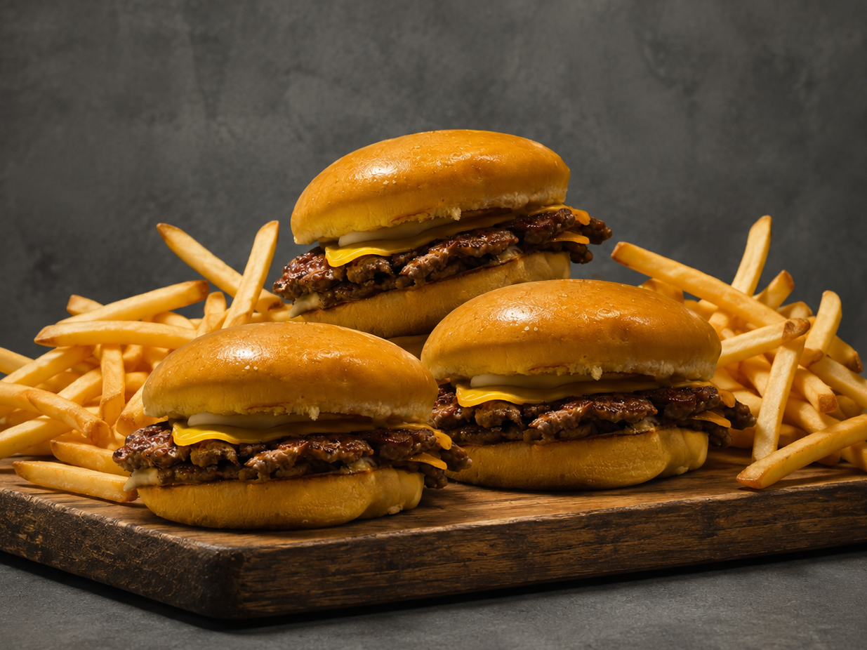 3 cheeseburguers + papas