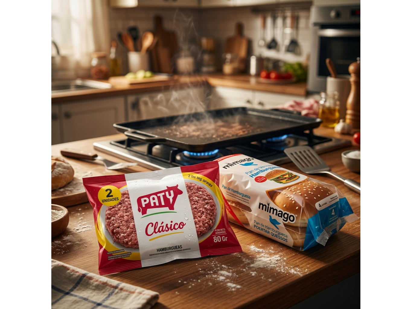Combo 4 Hamburguesas "Paty" clásicas + Pan de Hamburguesas "Mimago" x 4 Un.