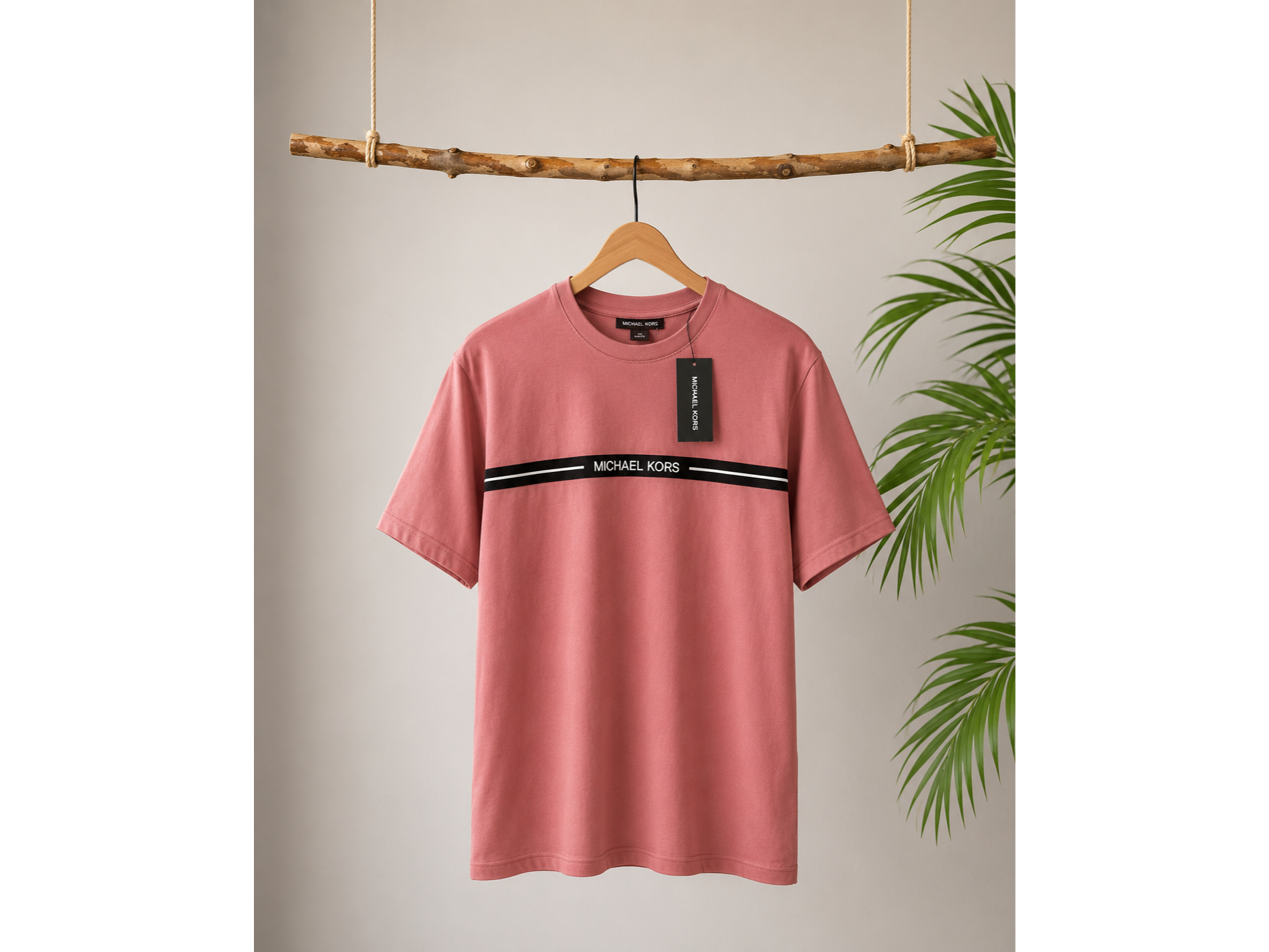 Polera Michael Kors Rosa con Franja Horizontal / Talla M