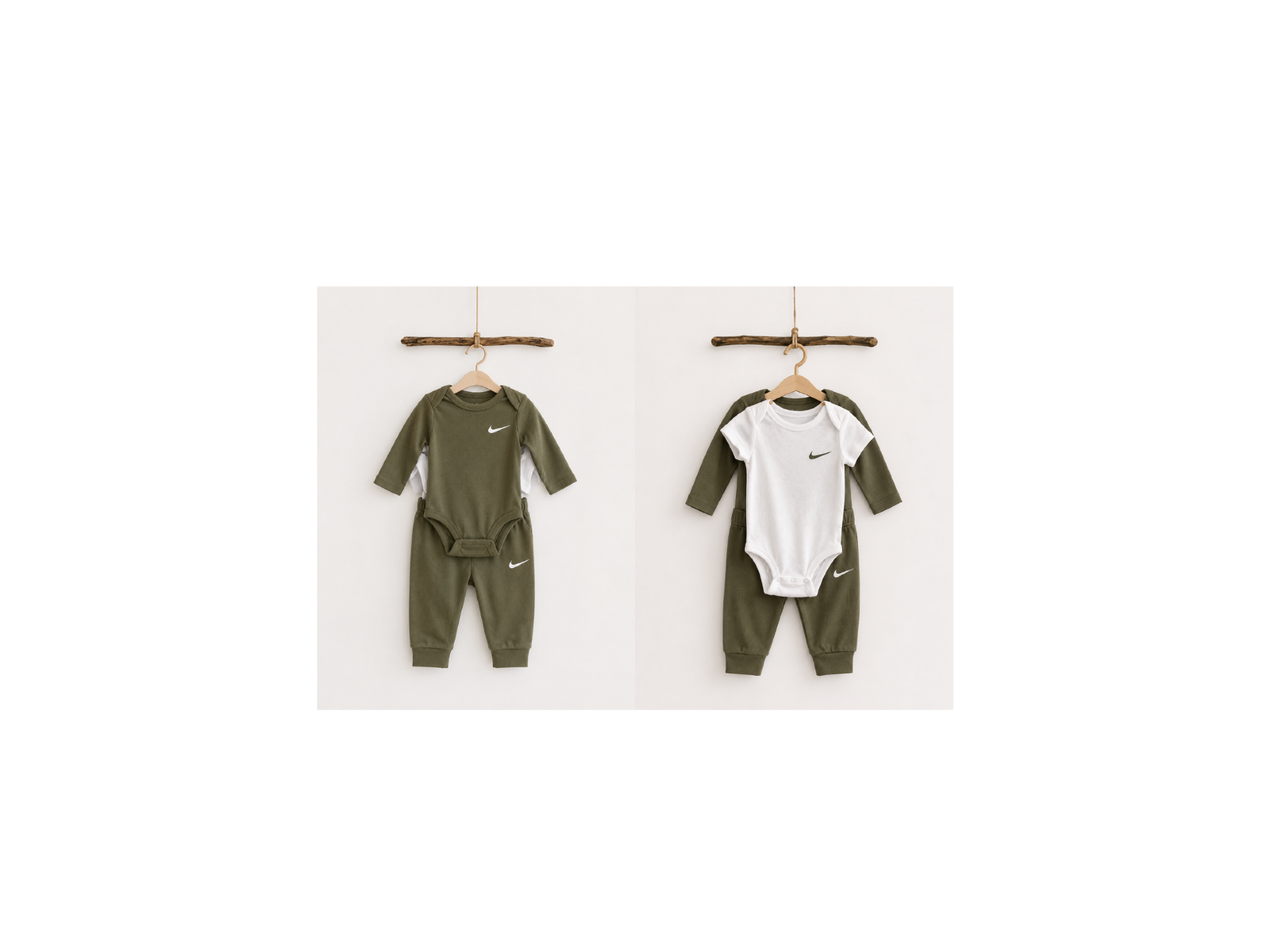 Set Nike para Bebé de 3 Piezas con Bodies y Pantalón en Color Verde Oliva 6M