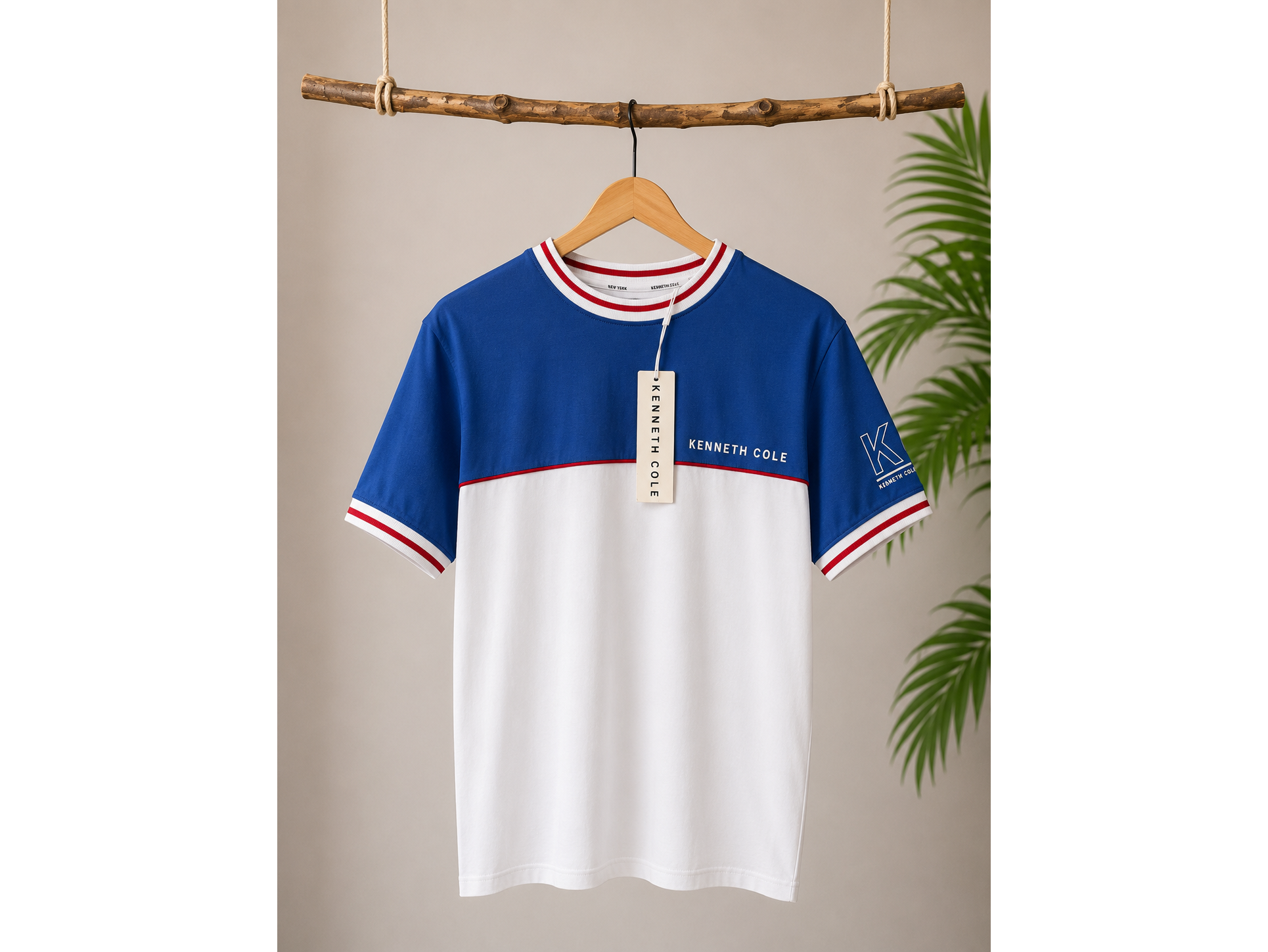 Polera Kenneth Cole Blanca y Azul Bicolor / Talla S