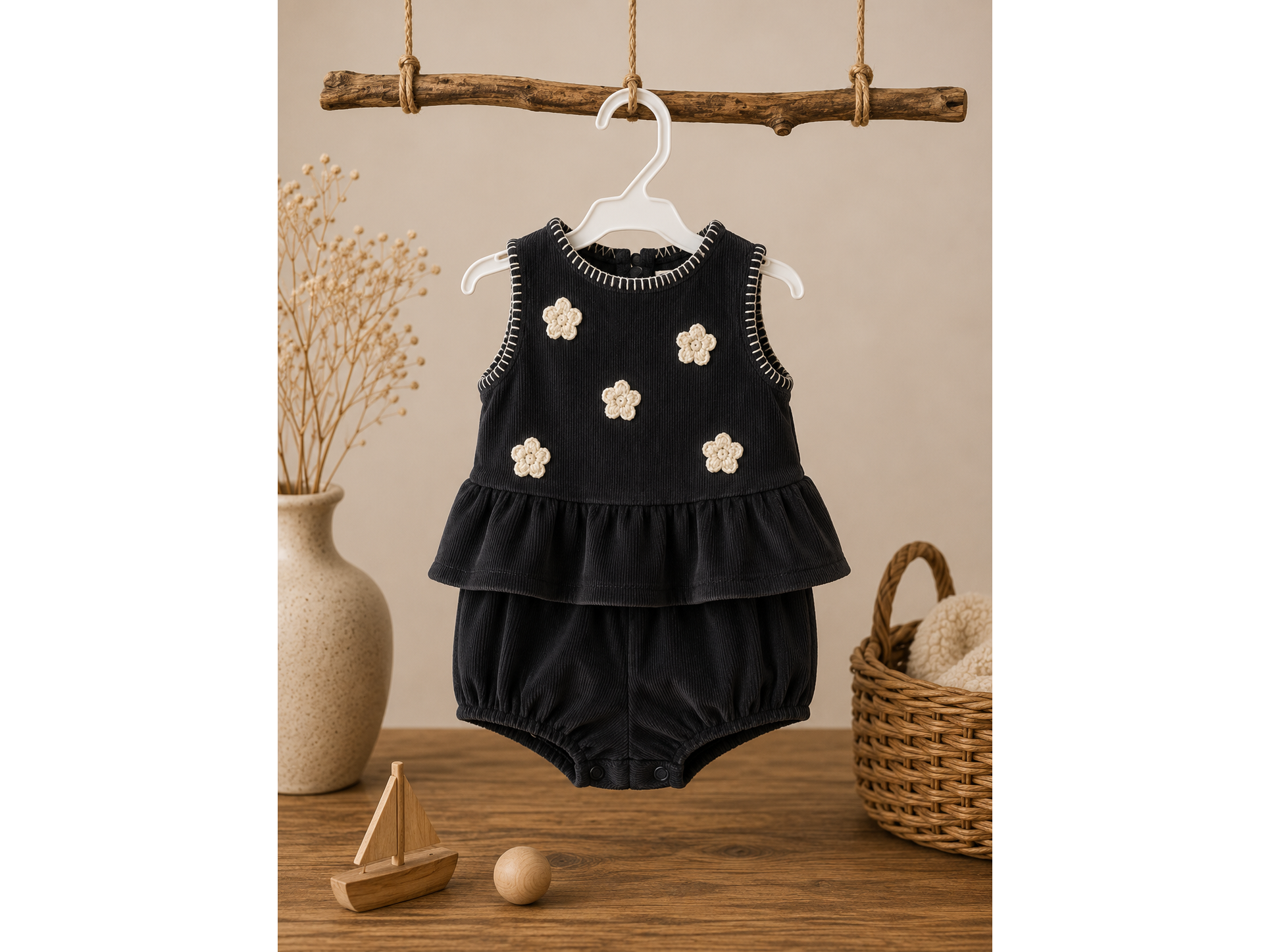 Conjunto tipo tejido  Carter's para Bebé con Flores / Talla 12M