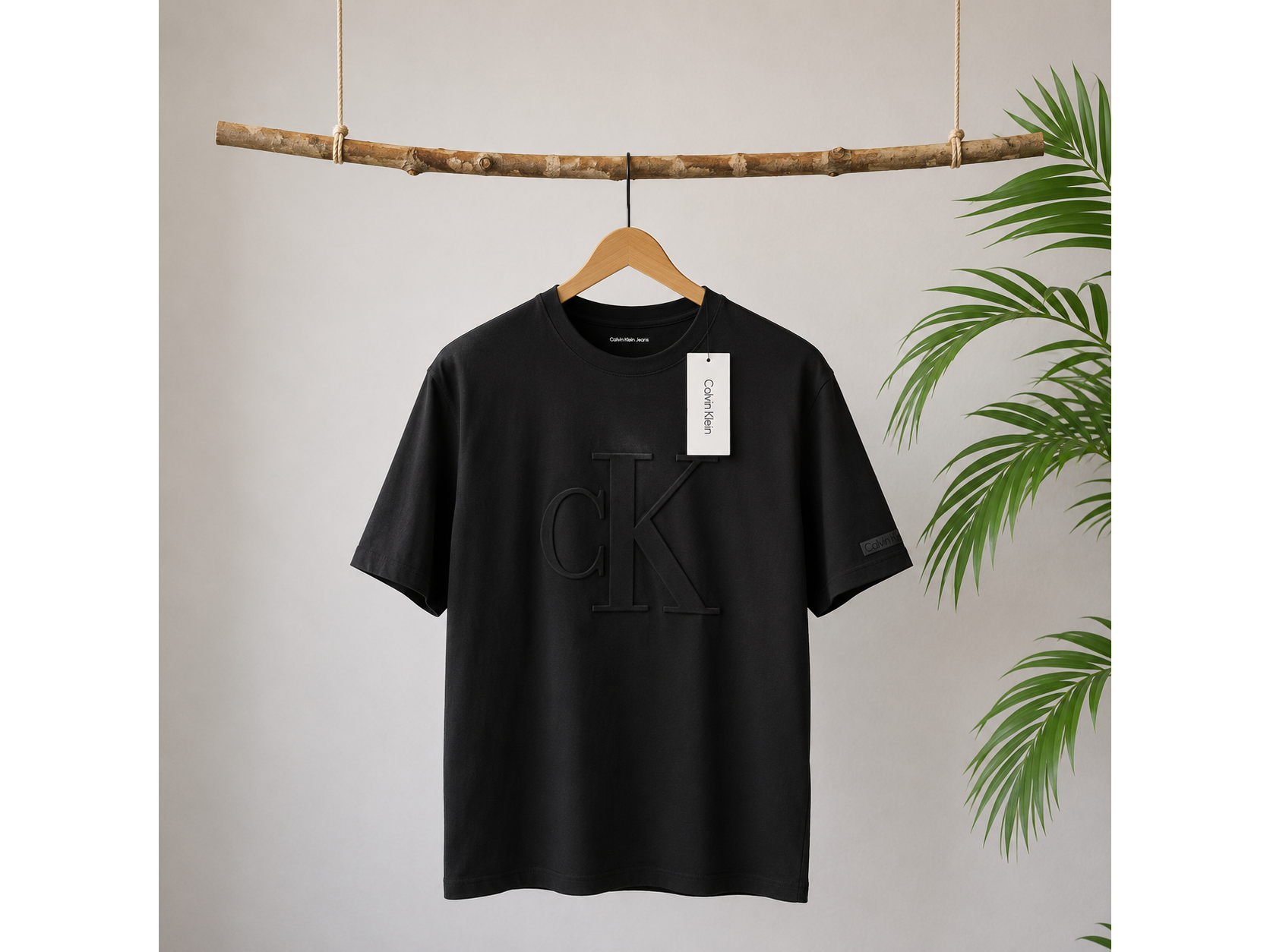 Polera Calvin Klein Negra con Logo en Relieve - Talla L