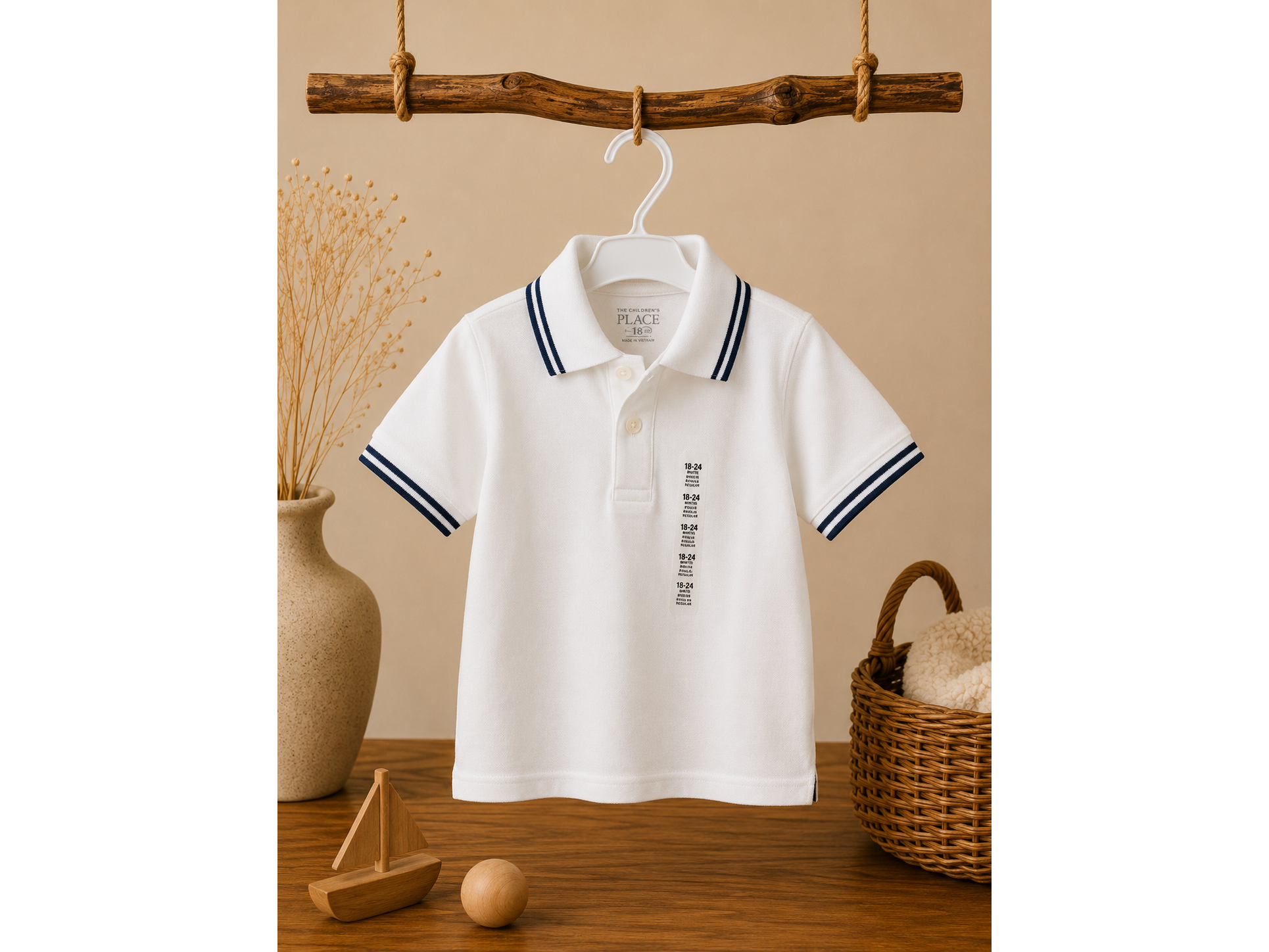 Polo blanco con rayas negras Chlidren's Place / 12 a 24 M