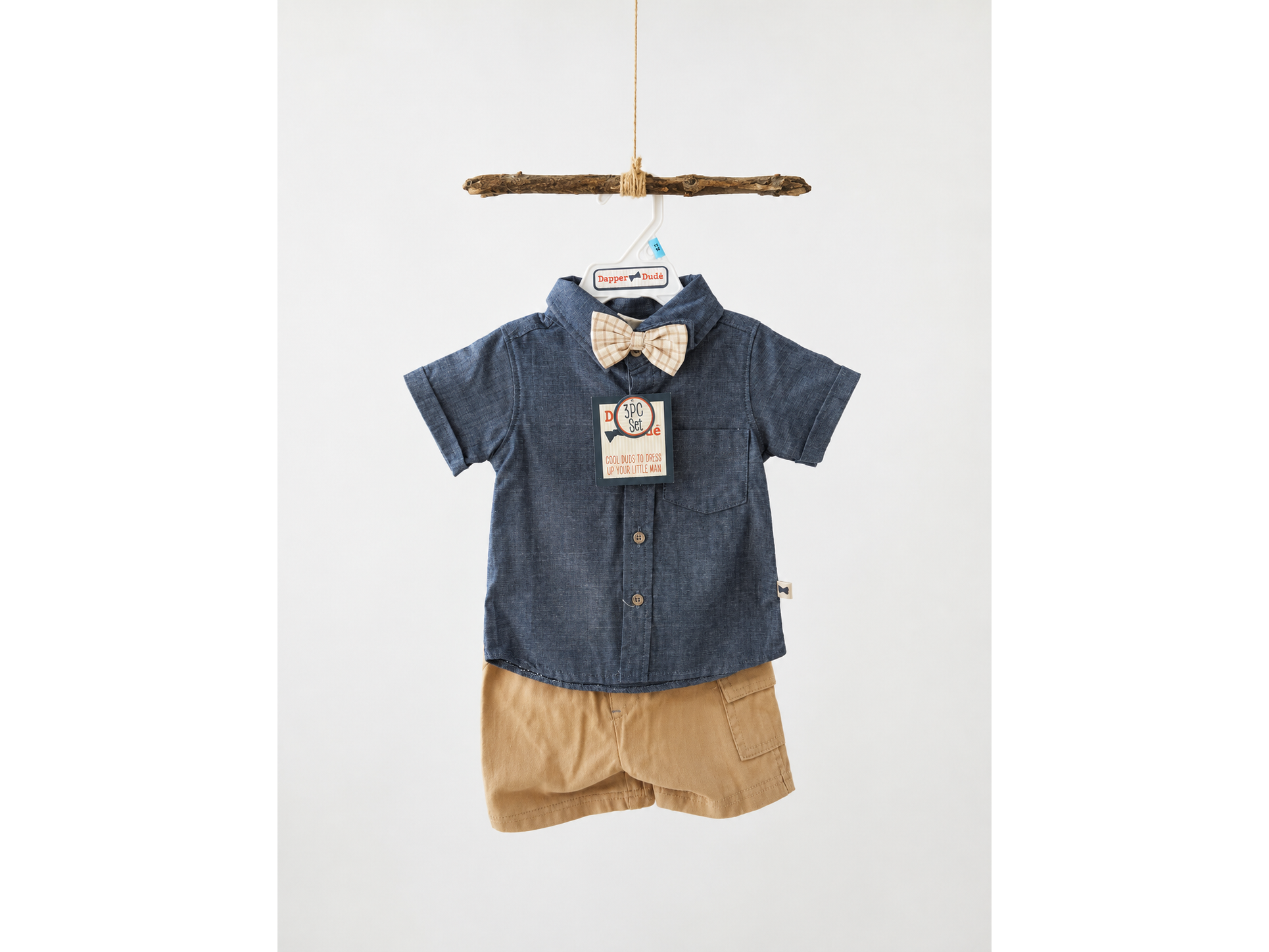 Conjunto Infantil Dapper Dudé de 2 Piezas con Camisa, Short y Corbatín / 12M