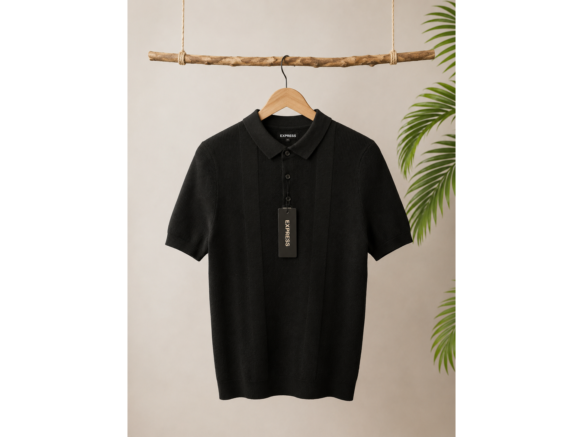 Polera Express negra Polo - tipo tejida / Talla M