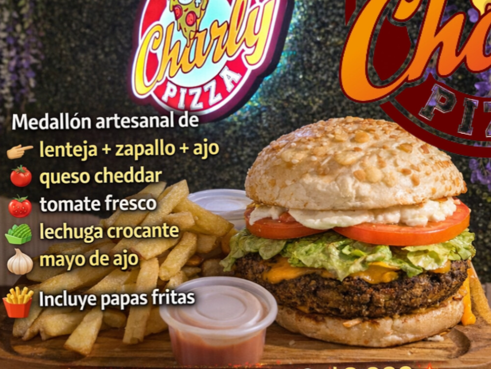 Burger Vegetariana Charly + papas