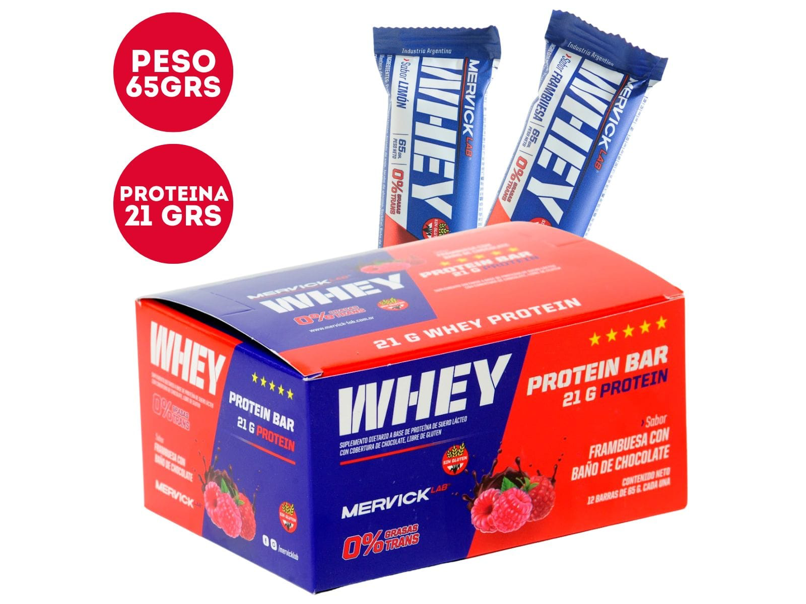 Whey Protein Bar 65 grs x 12 u Mervick