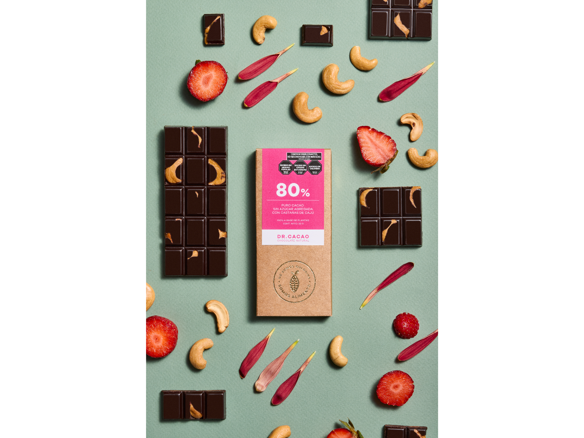80% Puro Cacao Sin Azúcar Agregada con Castañas de Cajú (50g)