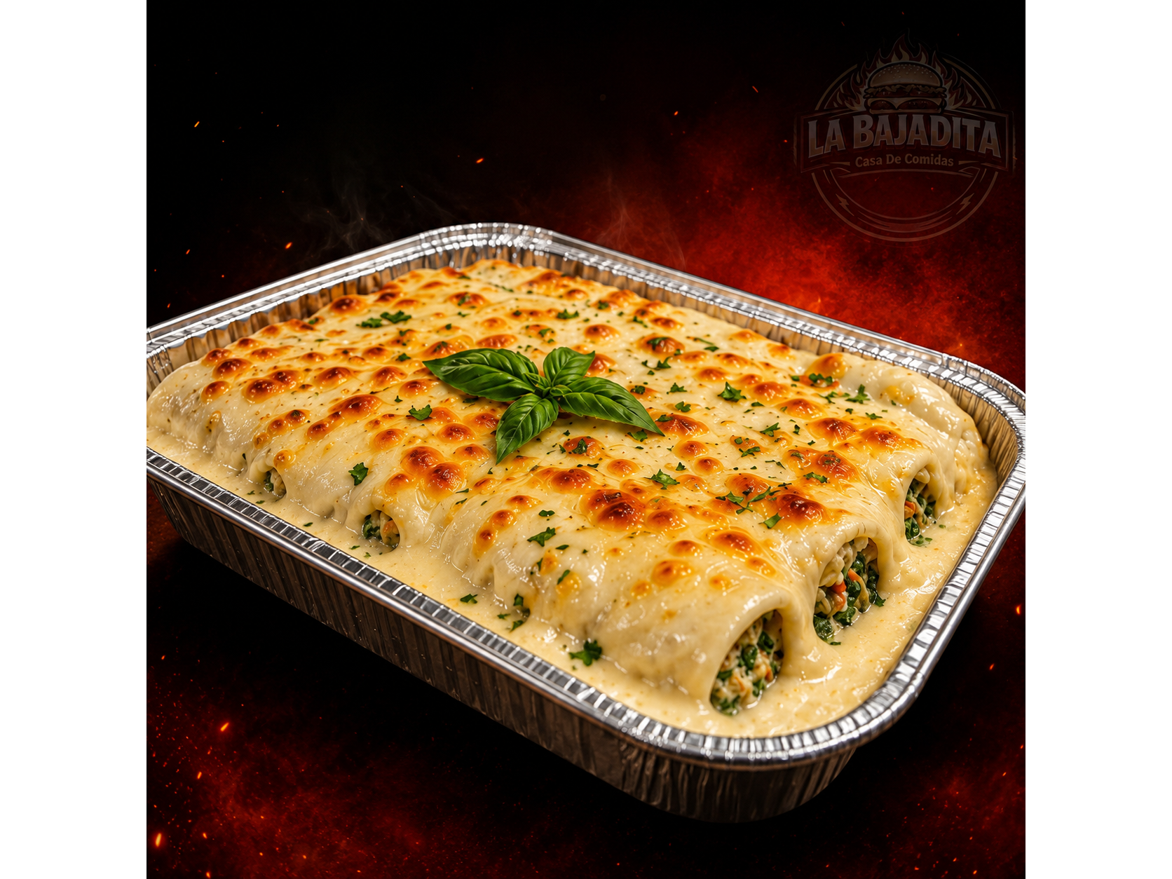 Canelon de Verdura y Pollo con Salsa Blanca