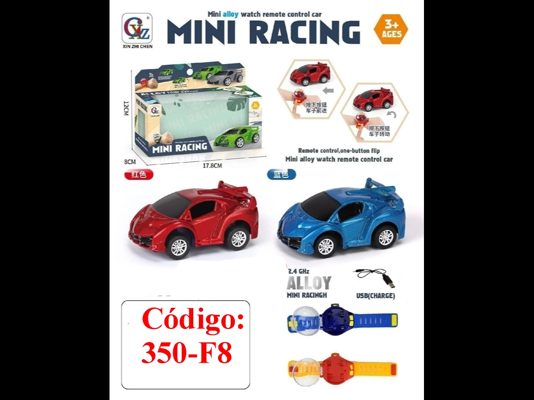 WATCH CARS  autitos a control remoto en la pulsera RECARGABLE POR USB   (Código: 350-F8)