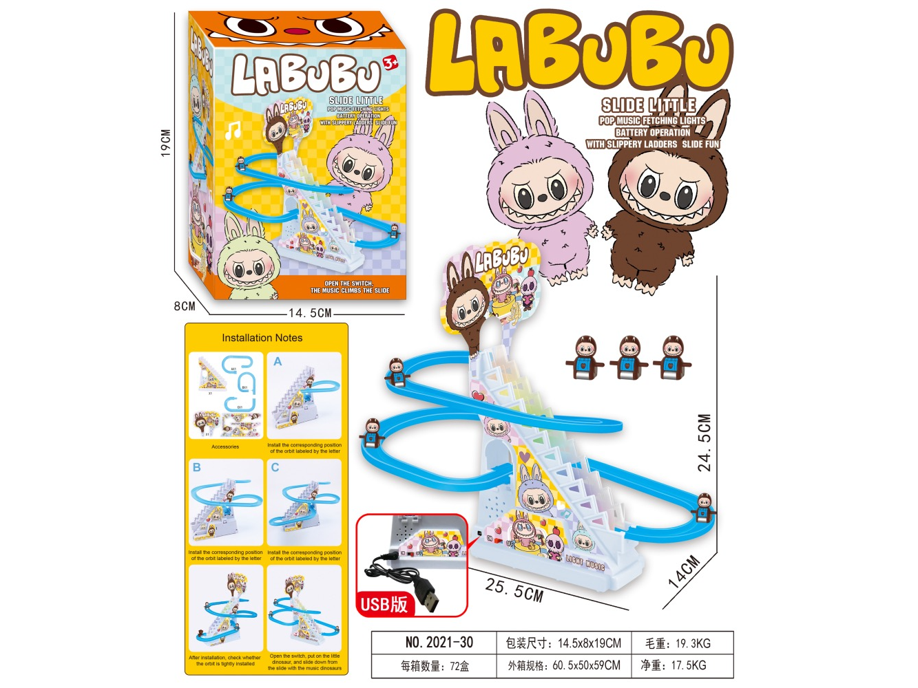 Labubus en Fila con Tobogán con carga USB