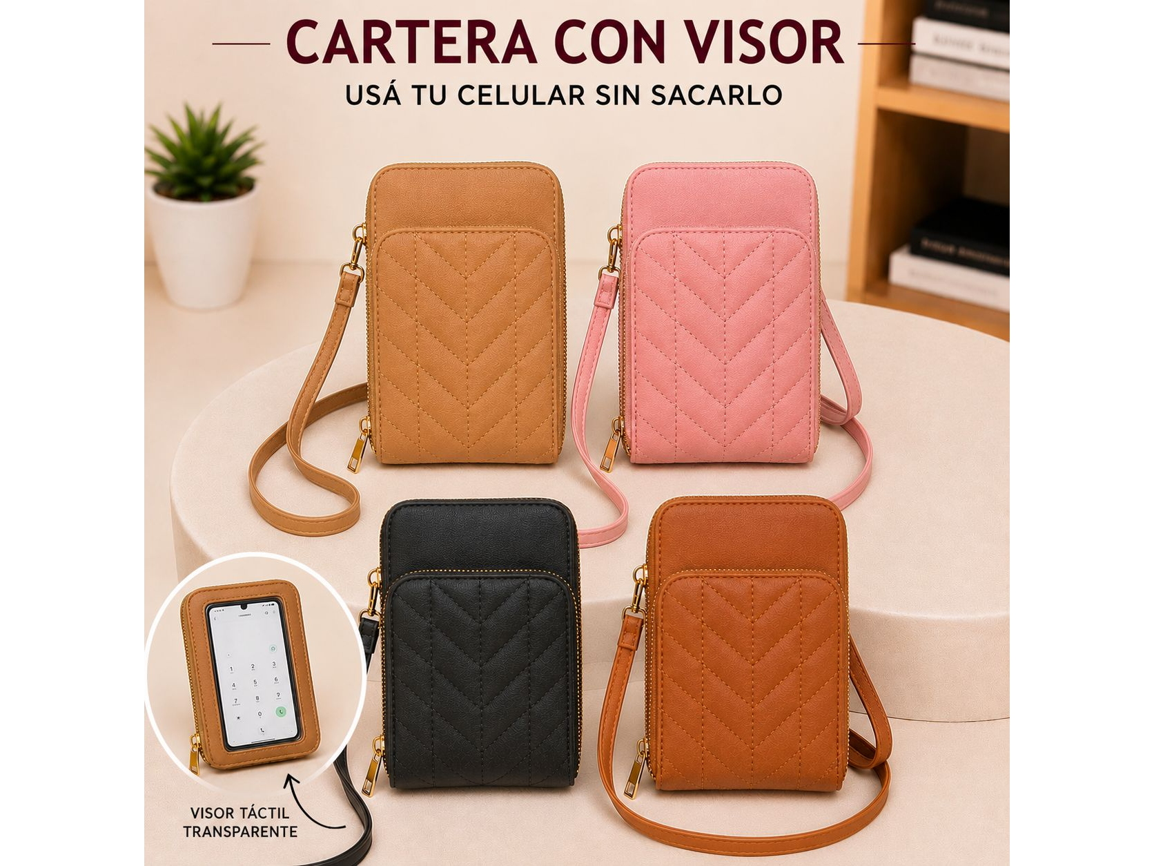 CARTERITA CON VENTANA TRANSPARENTE PARA USAR EL CELULAR   (Código: WT-6)