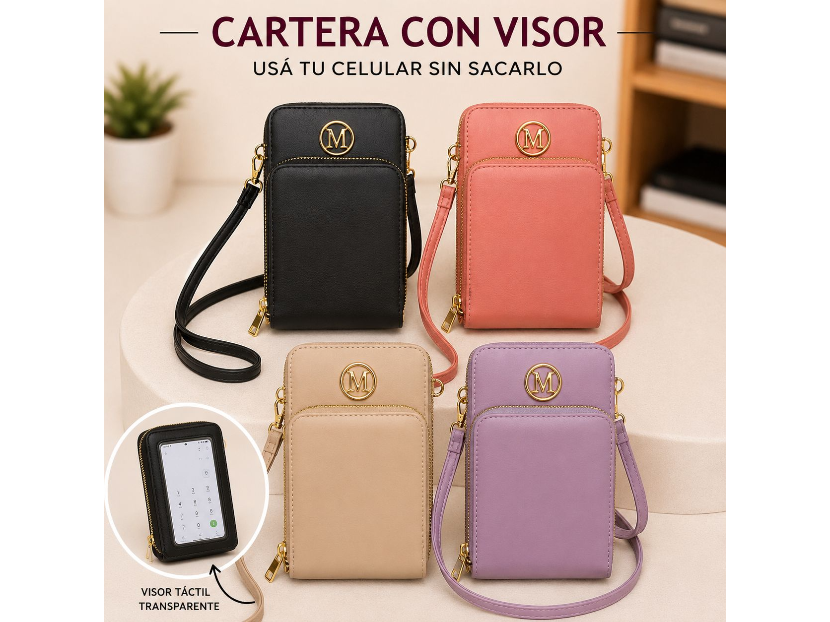 CARTERITA CON VENTANA TRANSPARENTE PARA USAR EL CELULAR   (Código: WT-5)