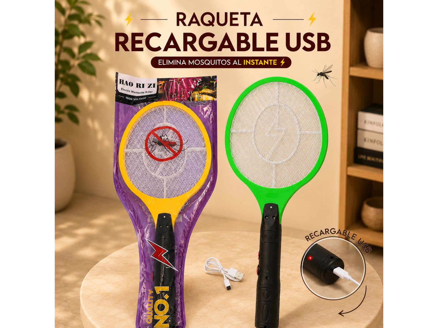 MATAMOSQUITOS RAQUETA RECARGABLE CON USB