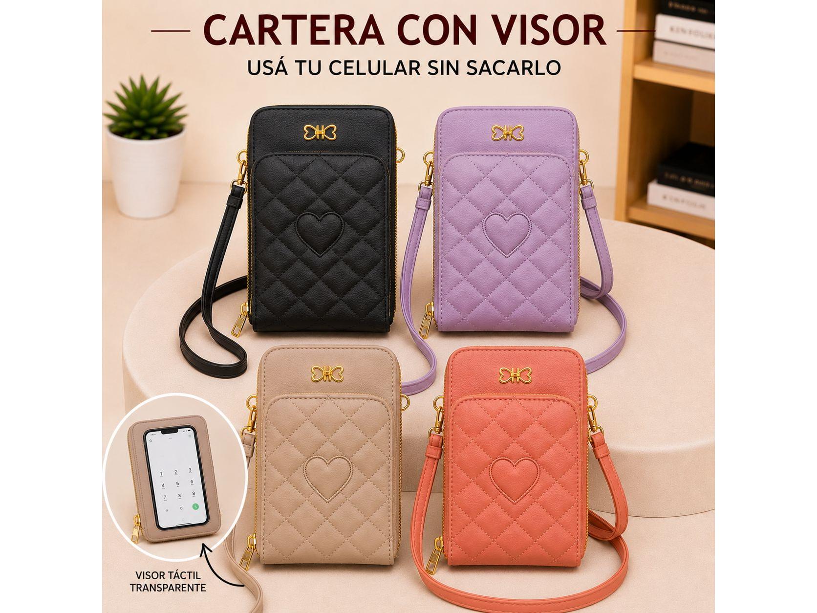 CARTERITA CON VENTANA TRANSPARENTE PARA USAR EL CELULAR   (Código: WT-4)