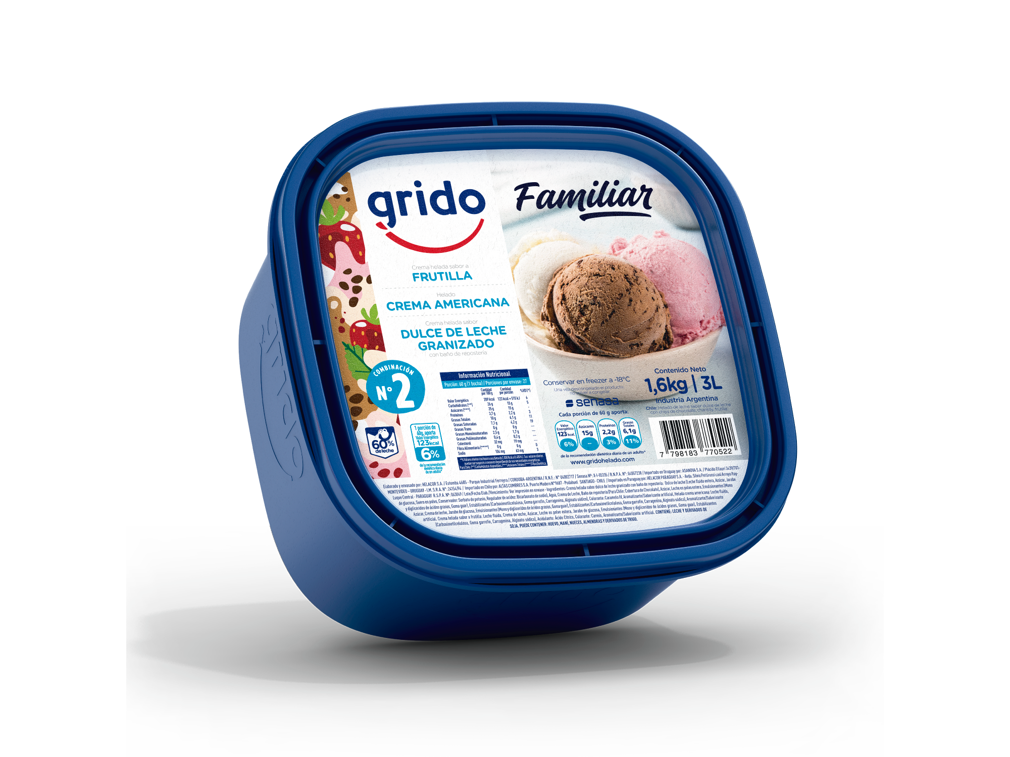 Familiar N° 2 ( frutilla / d. de leche granizado / c. americana )