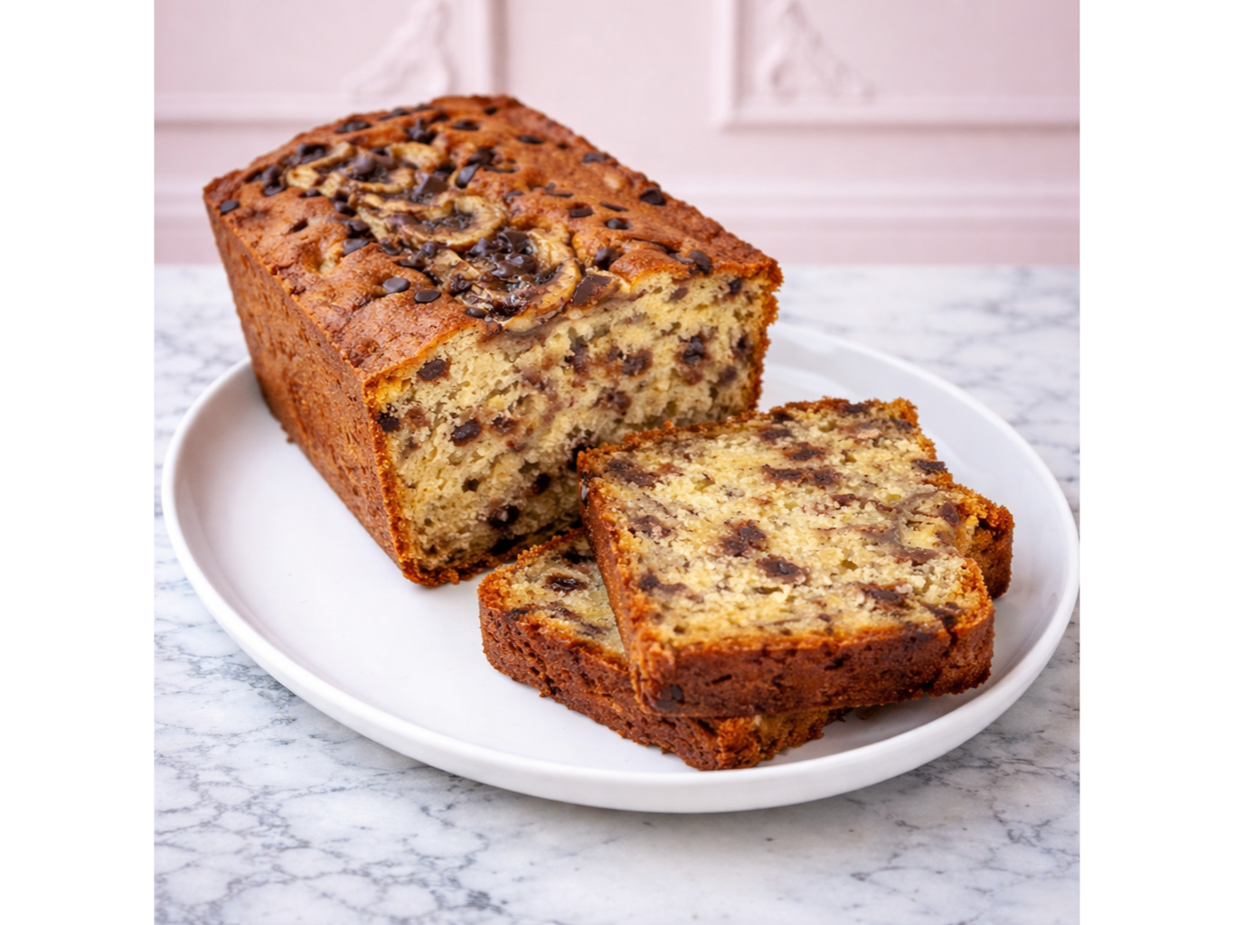 Porcion de budin de banana y chips